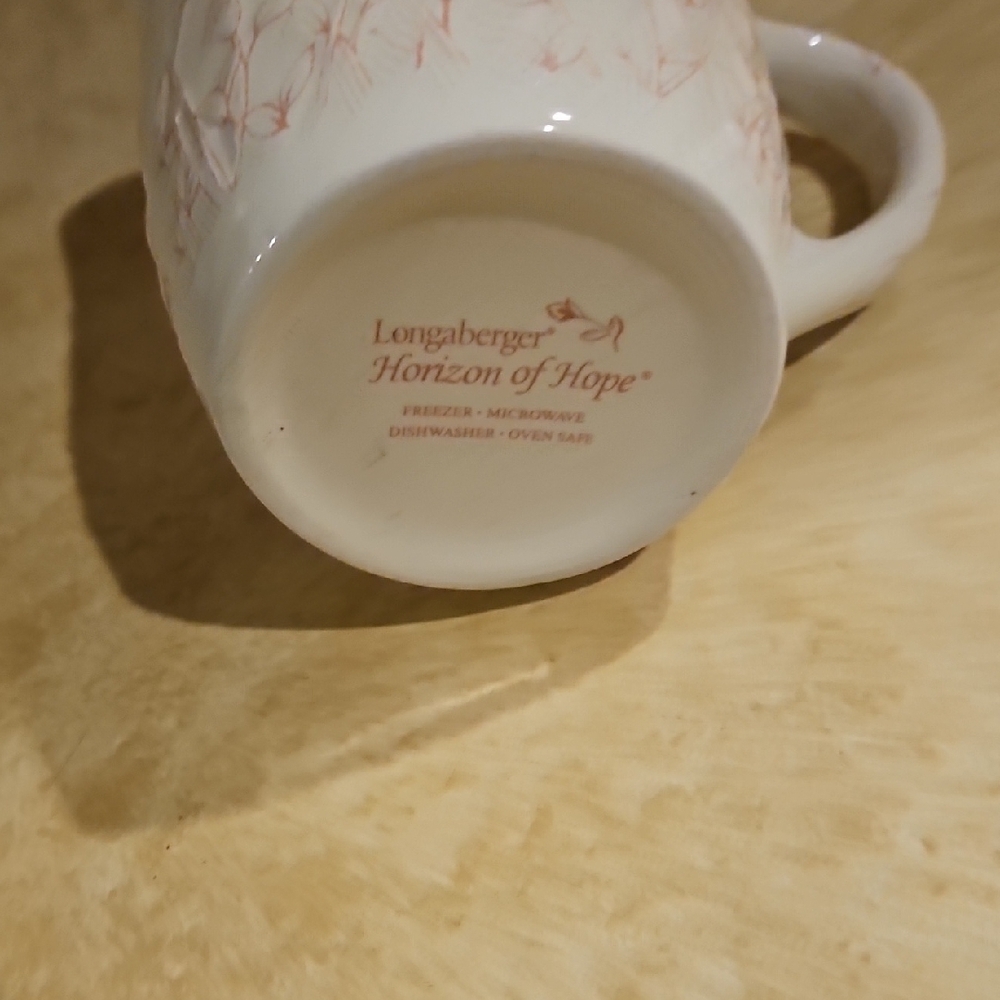 Longaberger Cream Mug with Pink Floral Design - Picture 5 of 7